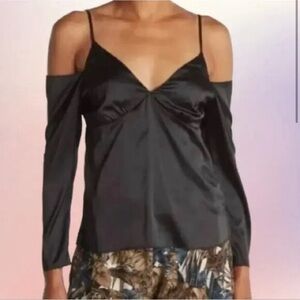 NWT WAYF Cold Shoulder Black Satin Top Size Small